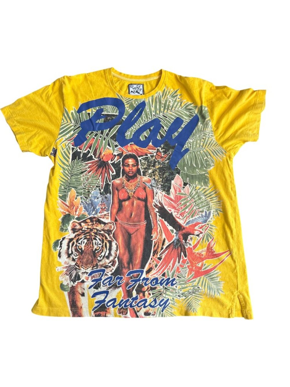 Play Cloths "Far From Fantasy" Yellow Graphic T-Shirt L